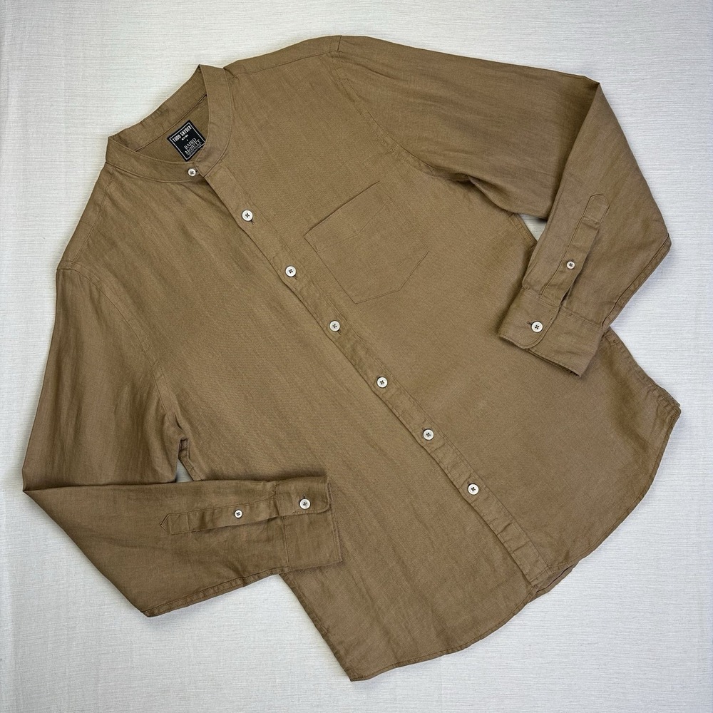 Todd Snyder Baird McNutt Irish Linen Button Shirt Granddad Men Medium Khaki Tan
